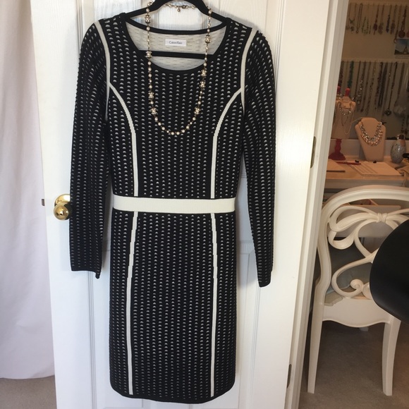 Calvin Klein Dresses & Skirts - Calvin Klein sweater dress black, cream size Large